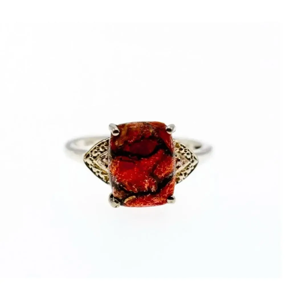 Vintage 925 Sterling Silver Jasper Ring Size 6.5